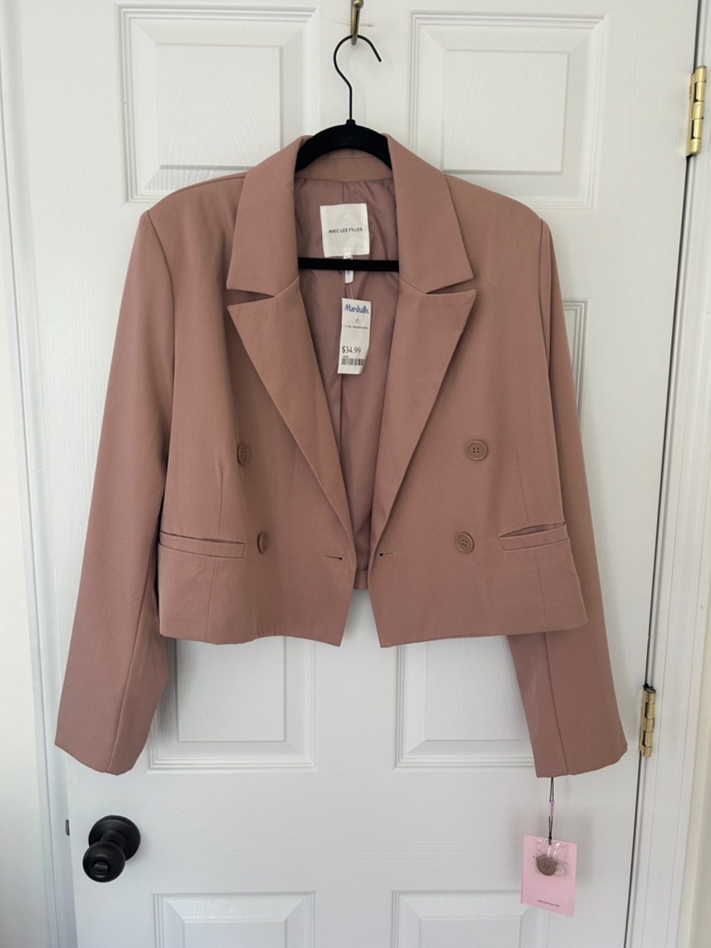 Avec Les Filles Cropped Blazer Jacket - Dusty Rose